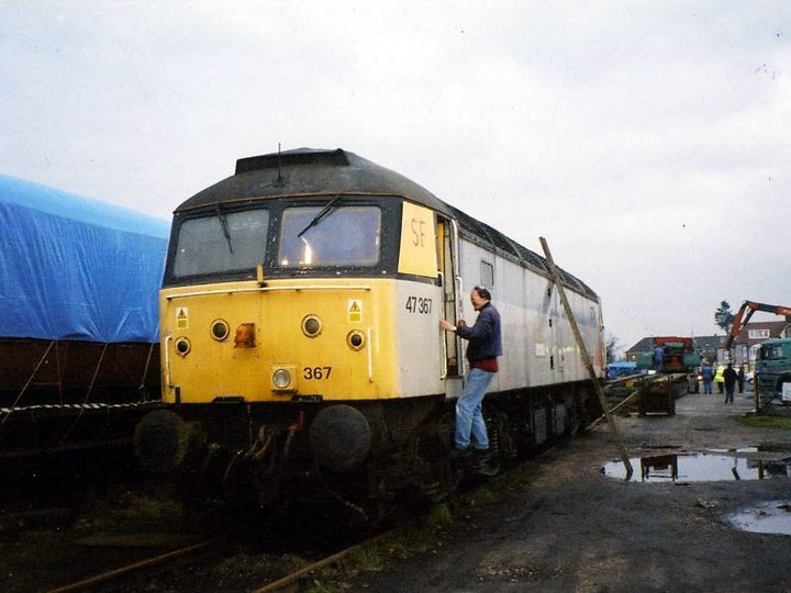 47367 being unloaded off its load loader onto North Norfolk Railway for the first time, Photo by Steve Kibble
