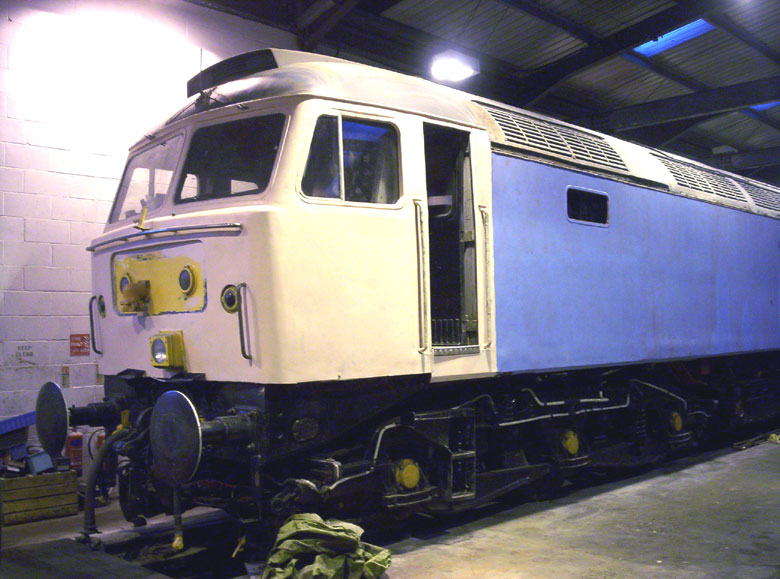 47367 number 2 end cab still in primer with body side with first coat of BR blue undercoat 08/04/10, Photo by Andr Kent